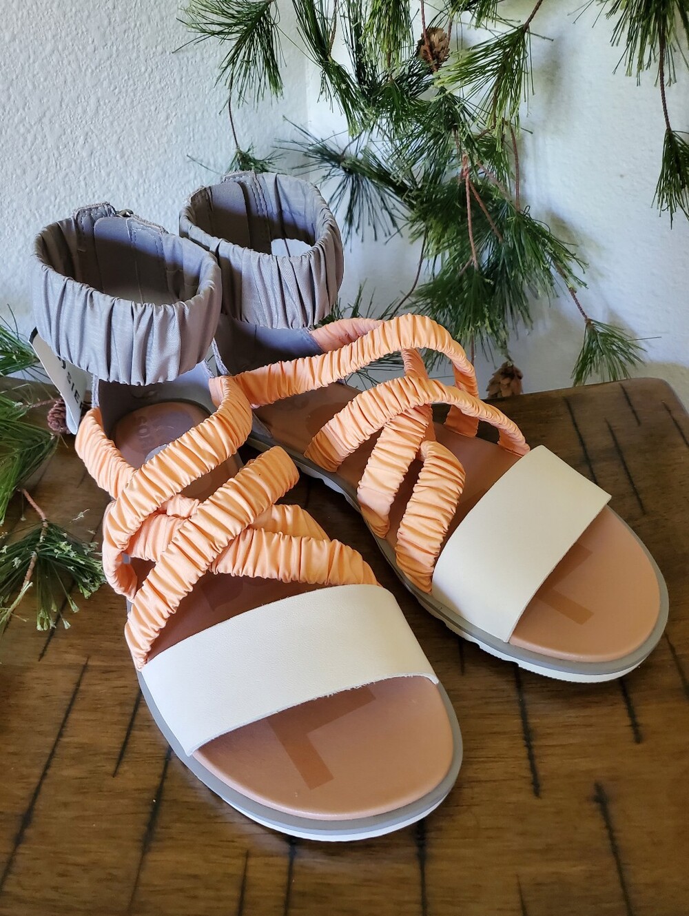 SOREL Ella II Sandal Chrome Grey Faded Spark Orange Strappy Ankle Zip Flat